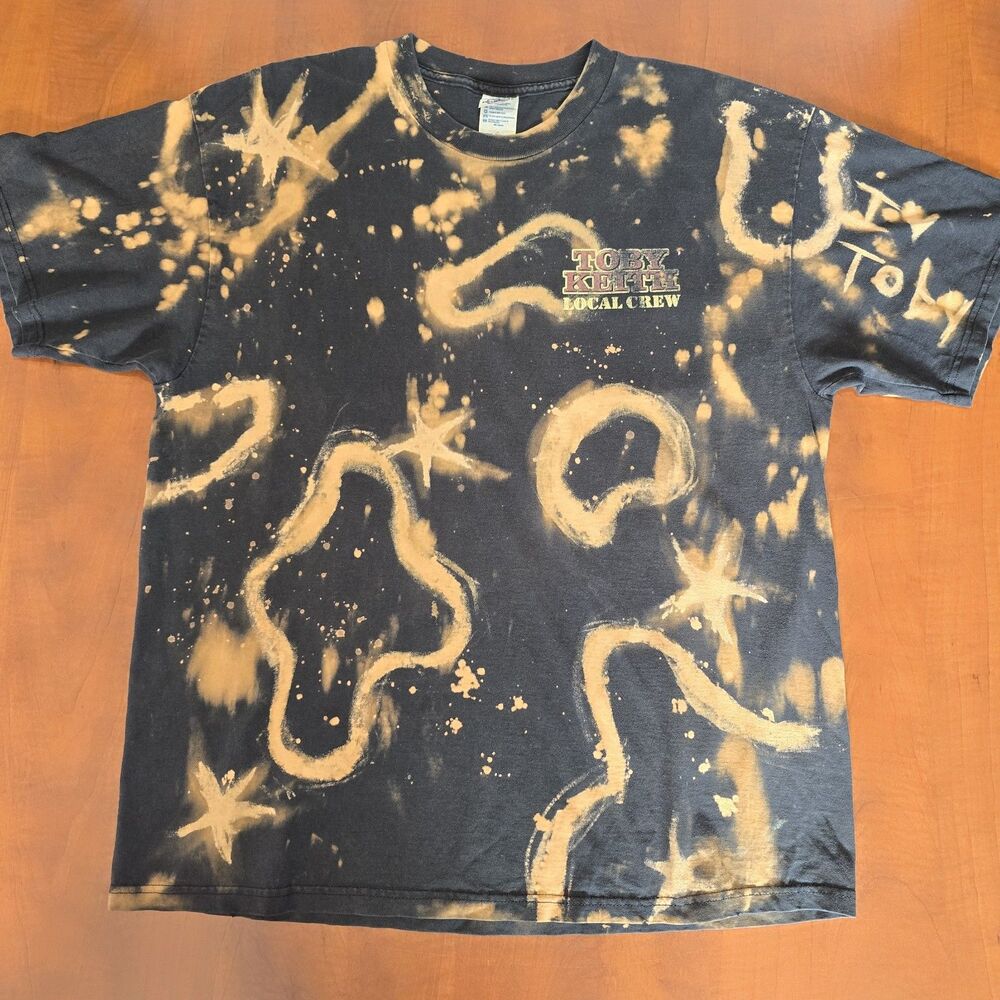 Vintage 2003 Toby Keith Local Crew Tour Shirt Custom Bleach Dyed Acid Wash XL